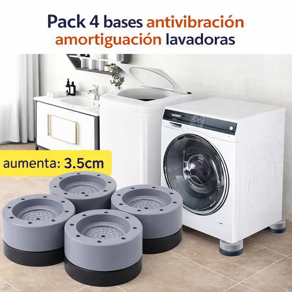 Pack 4 bases antivibración lavadora amoritguación