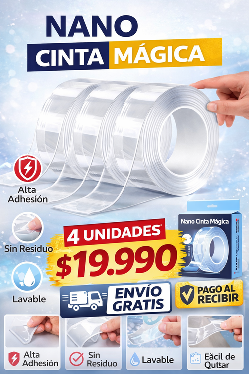 4 cintas doble contacto 3metros transparentes, pega lo que quieras