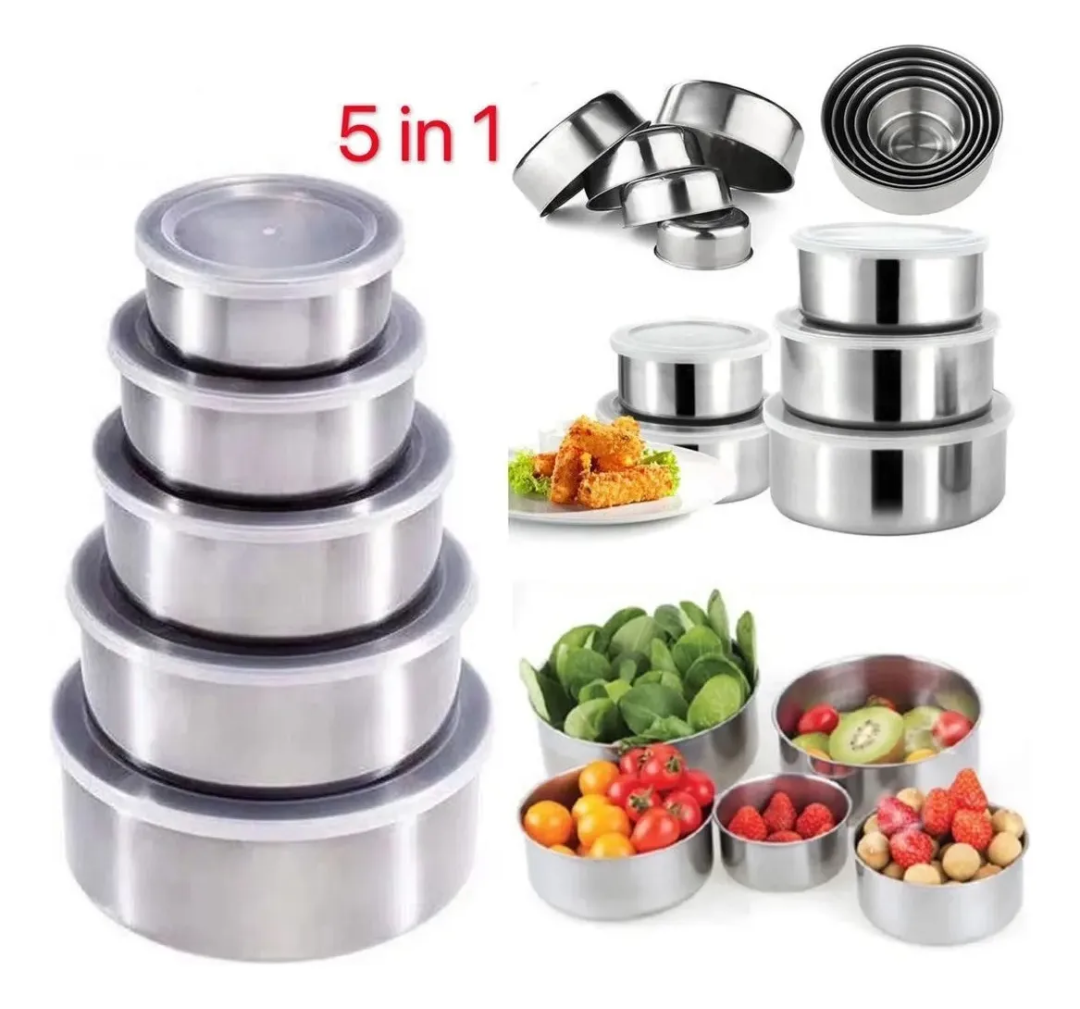 5 bolws/Potes de acero inoxidable, practios y utiles.